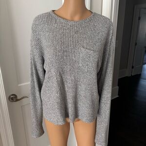 Gray Knit Sweater with Pocket